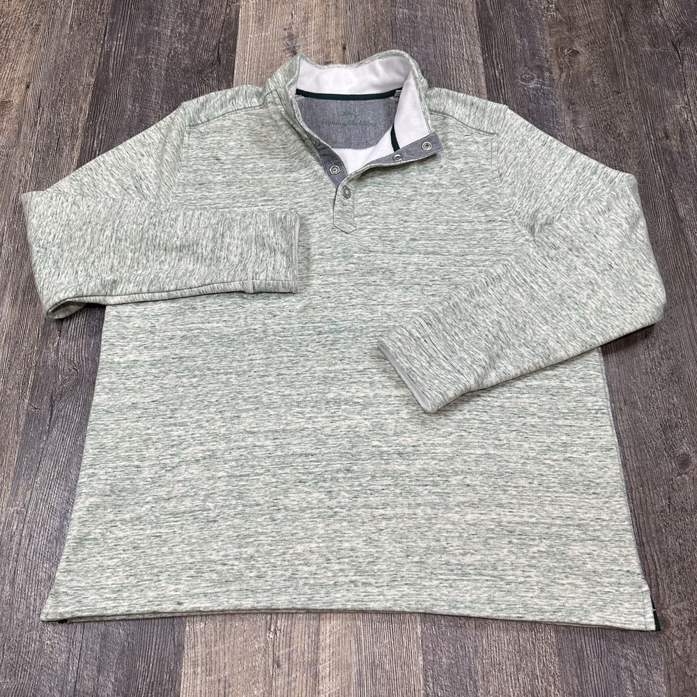 Tommy Bahama Summit Long Sleeve 1/4 Snap Button Pullover Men's XL Heather Green